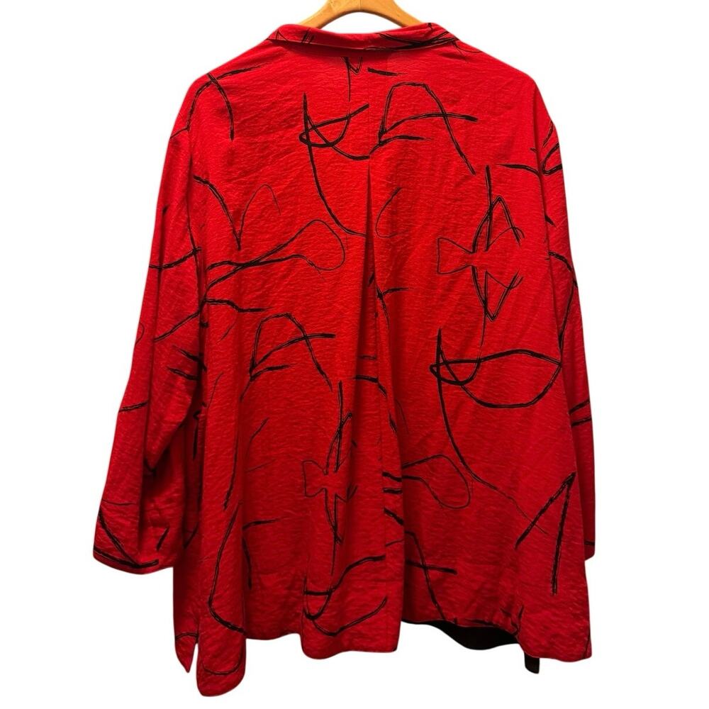 John Mark 3X Women's Red Black Abstract Button Up Swing Jacket Rayon Blend - Picture 5 of 5